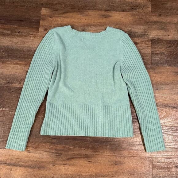 Sonoma Petite V-Neck Cable Knit Sweater Mint Green Women's L Pullover Office EUC - Picture 2 of 8
